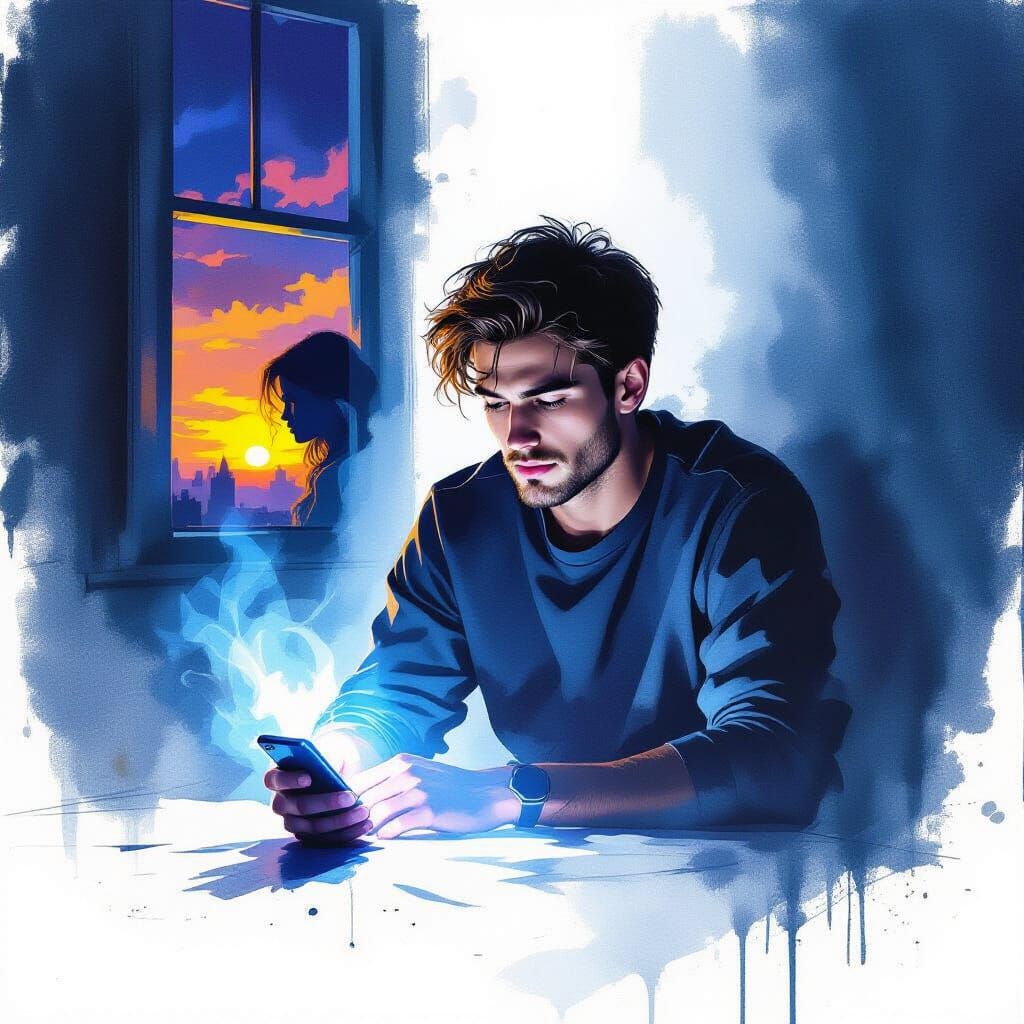 Young Man in Blue Light: A Cinematic Portrait