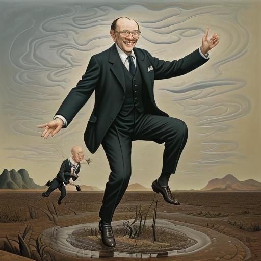 Surrealist Old Man Hopping Through Mud, Dali Style