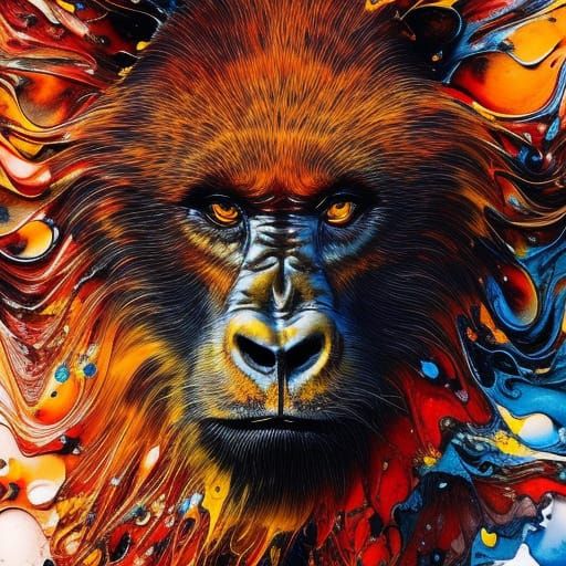 Ghost Gorilla in Liquid Ink Splatter Style