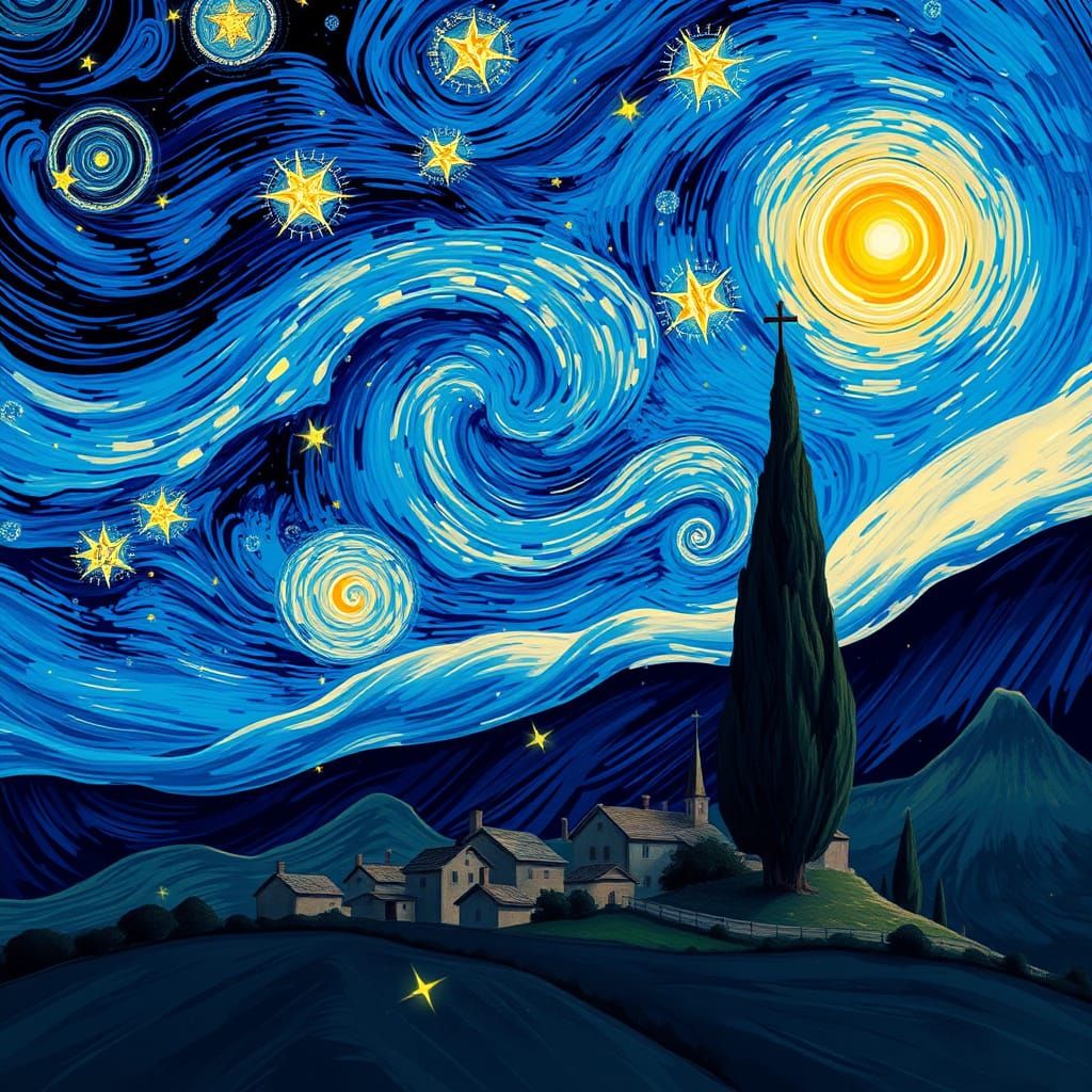 Celestial Odyssey: Swirling Night Sky with Ethereal Light