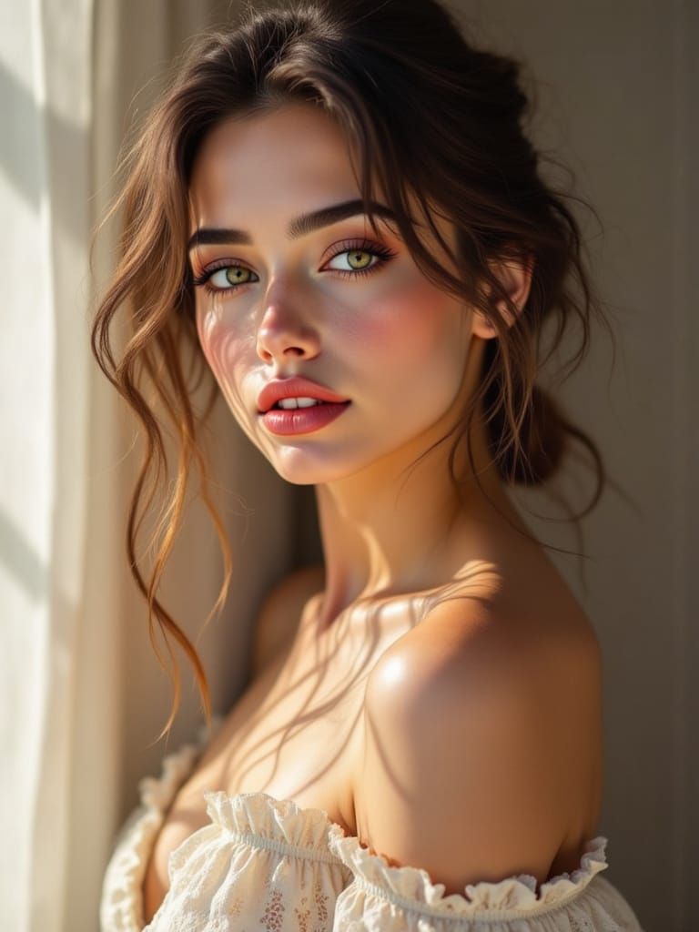 Highly Detailed Portrait of a Young Woman in Soft Studio Lig...