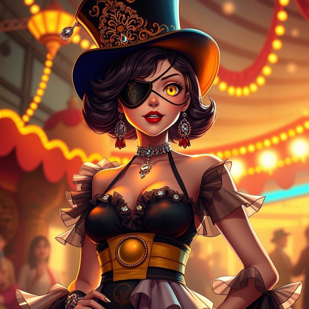 Sultry Ringmaster Siren in Vibrant Carnival Splendor