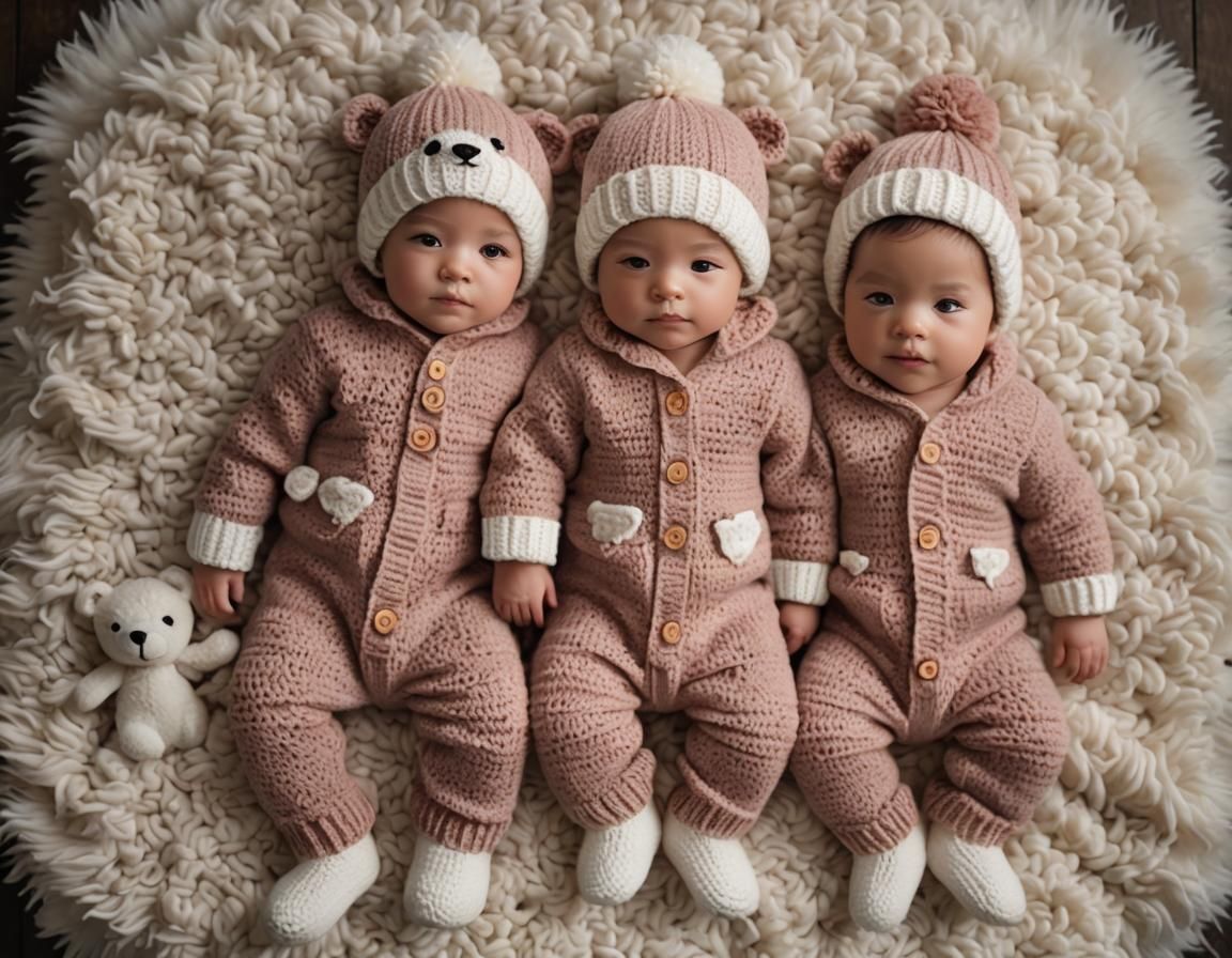 Boys in Knitted Outfits with Teddy Bears