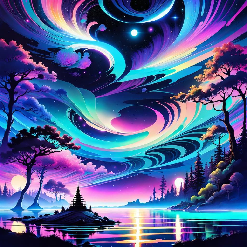 Bioluminescent Starlit Landscape with Floating Islands