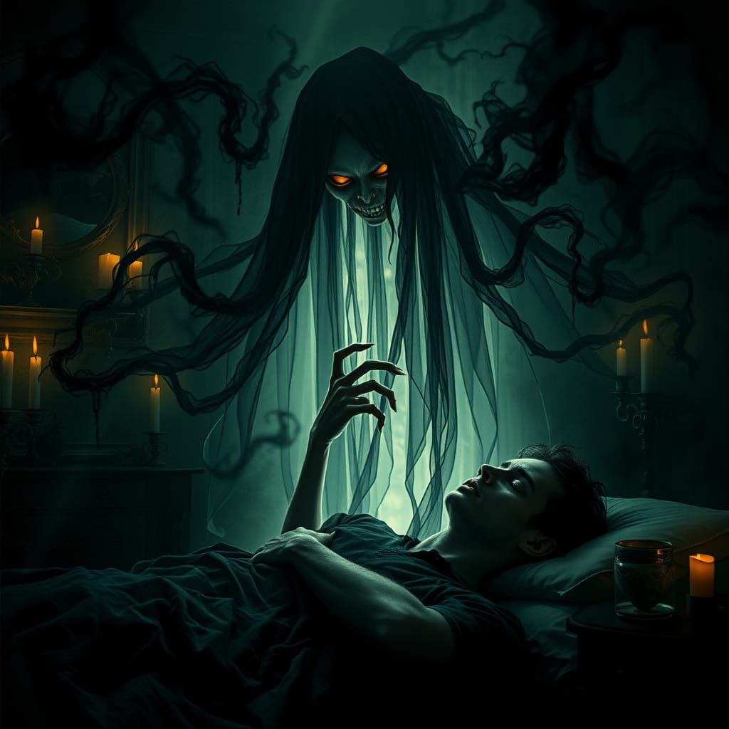 Ethereal Specter Haunts a Restless Sleeper in a Haunting, Go...