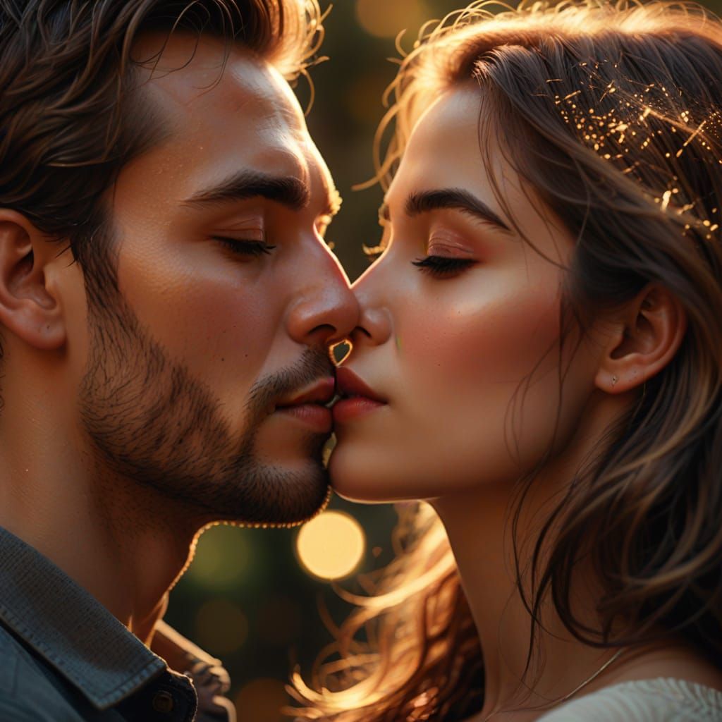 Passionate Kiss in Hyper-Realistic Digital Art