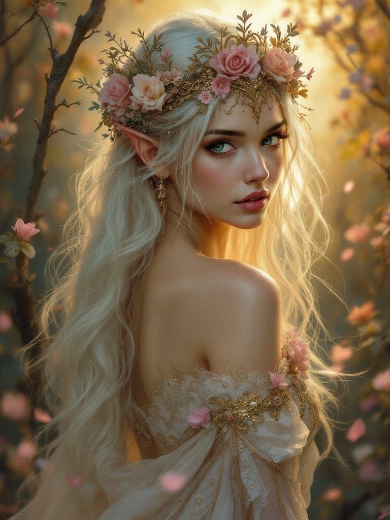 Elven Princess in Enchanted Twilight: Oil Painting