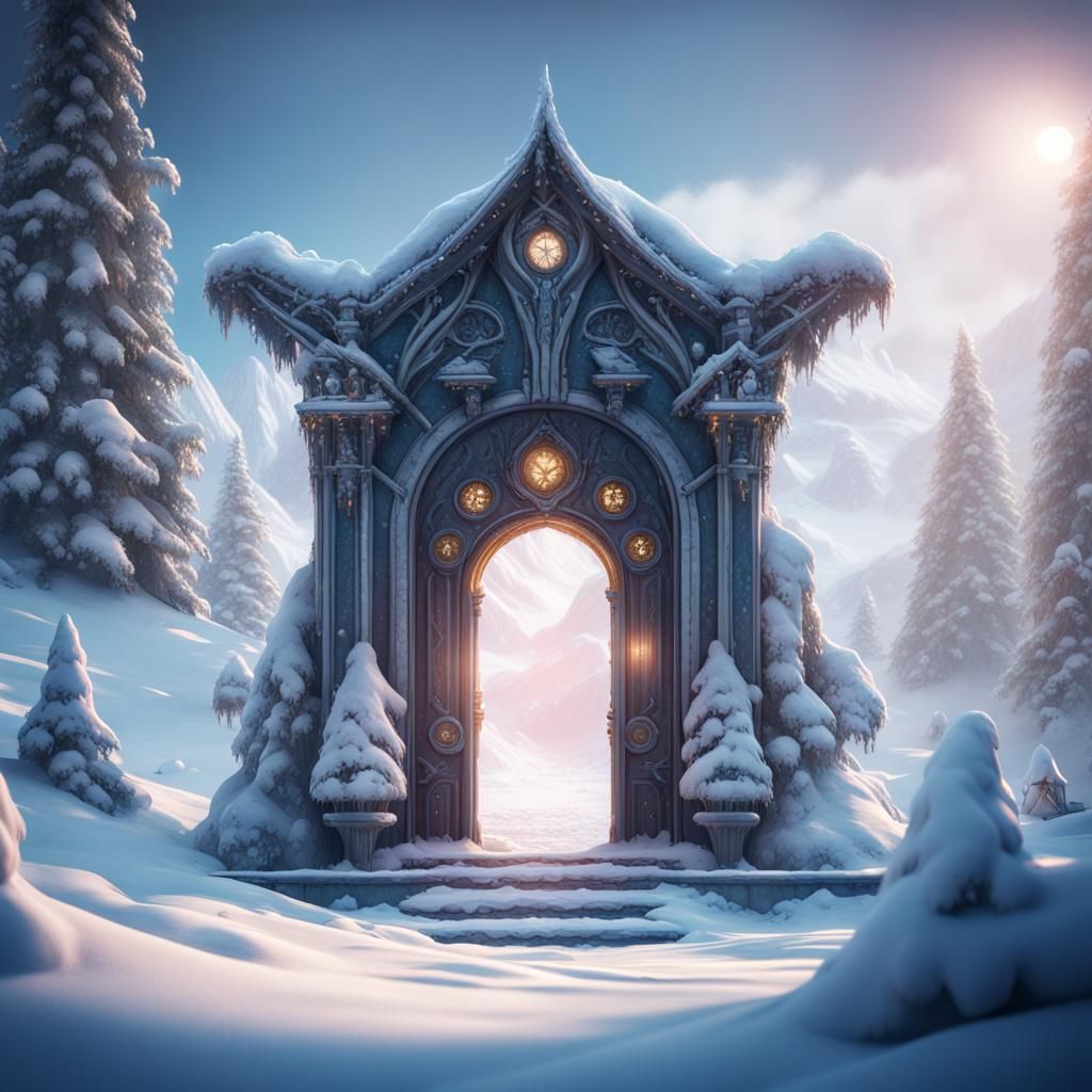 Snow Magic Portal with House: Fantasy Concept Art