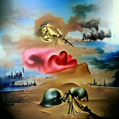 Surreal Love and War Painting in Dali Style