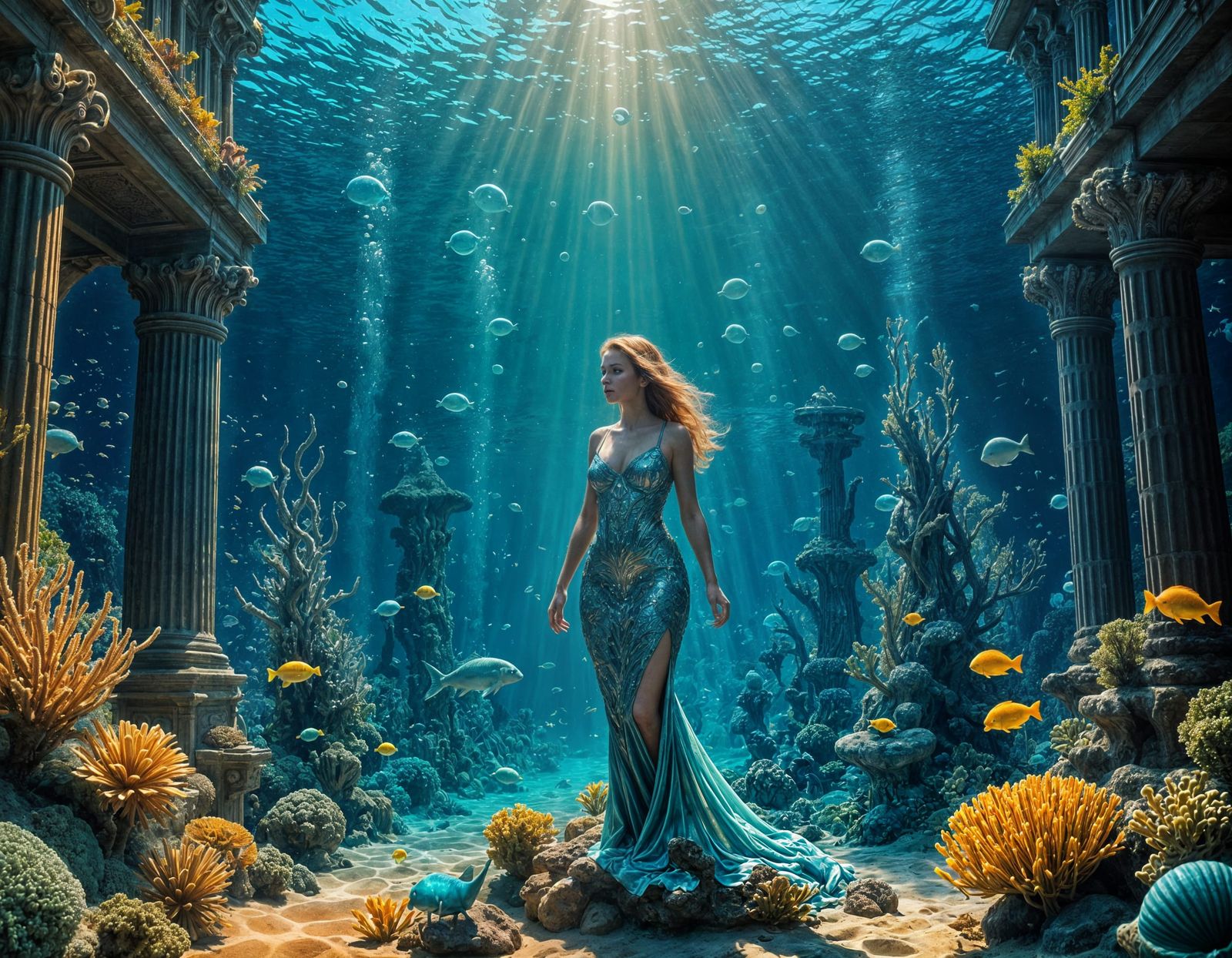 Merpeople Guarding the Entrance to Atlantis at Sunset