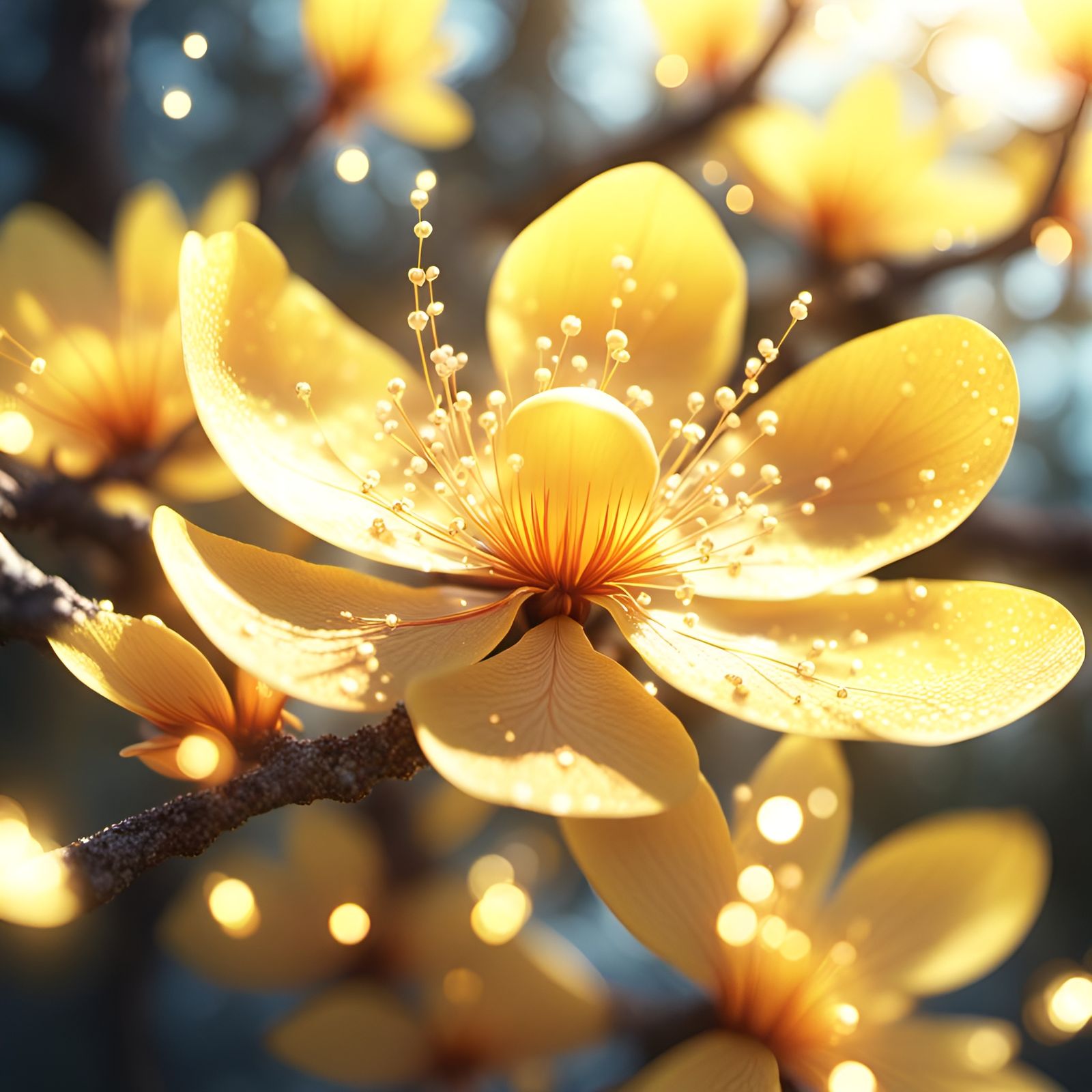 Radiant Sakura Blossom in Forest, Digital Art