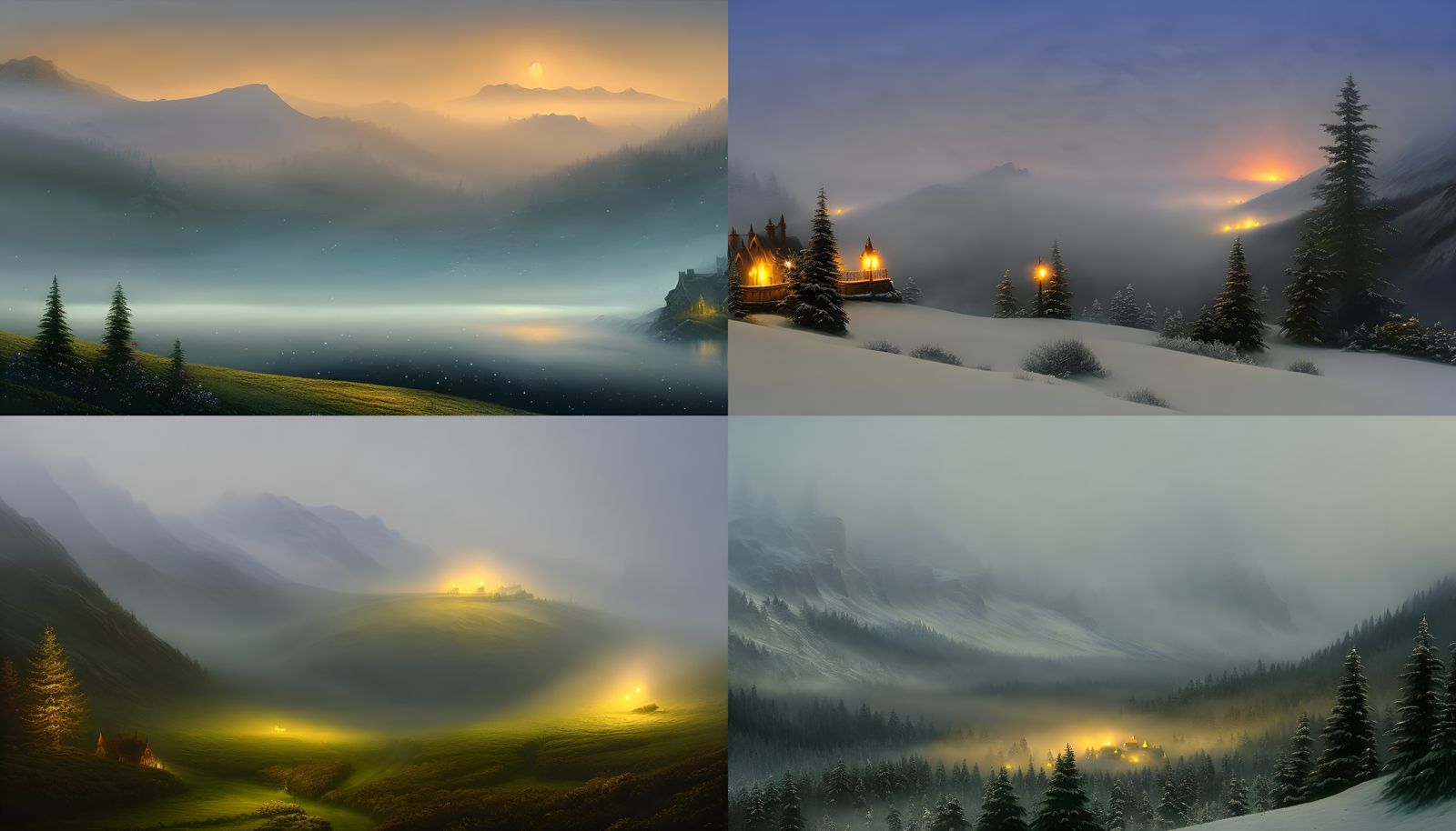 Ethereal Snowy Highland Fantasy at Night
