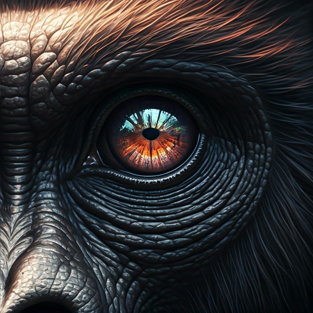 Surreal Gorilla Portrait with Mesmerizing Eye