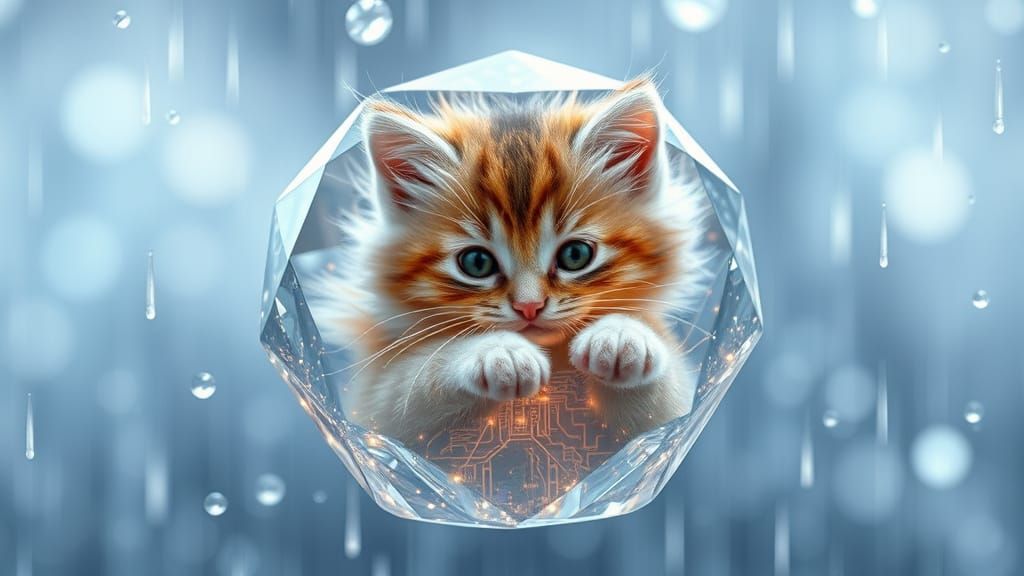 Fluffy Kitten in Hyper-Realistic Diamond Ring