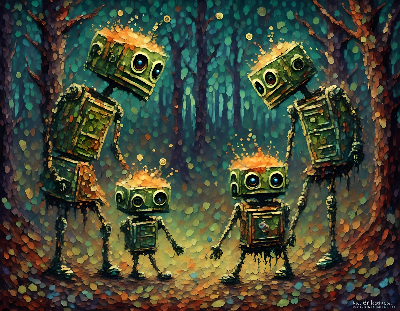 Robots in Kilts Marching Through Autumnal Forest