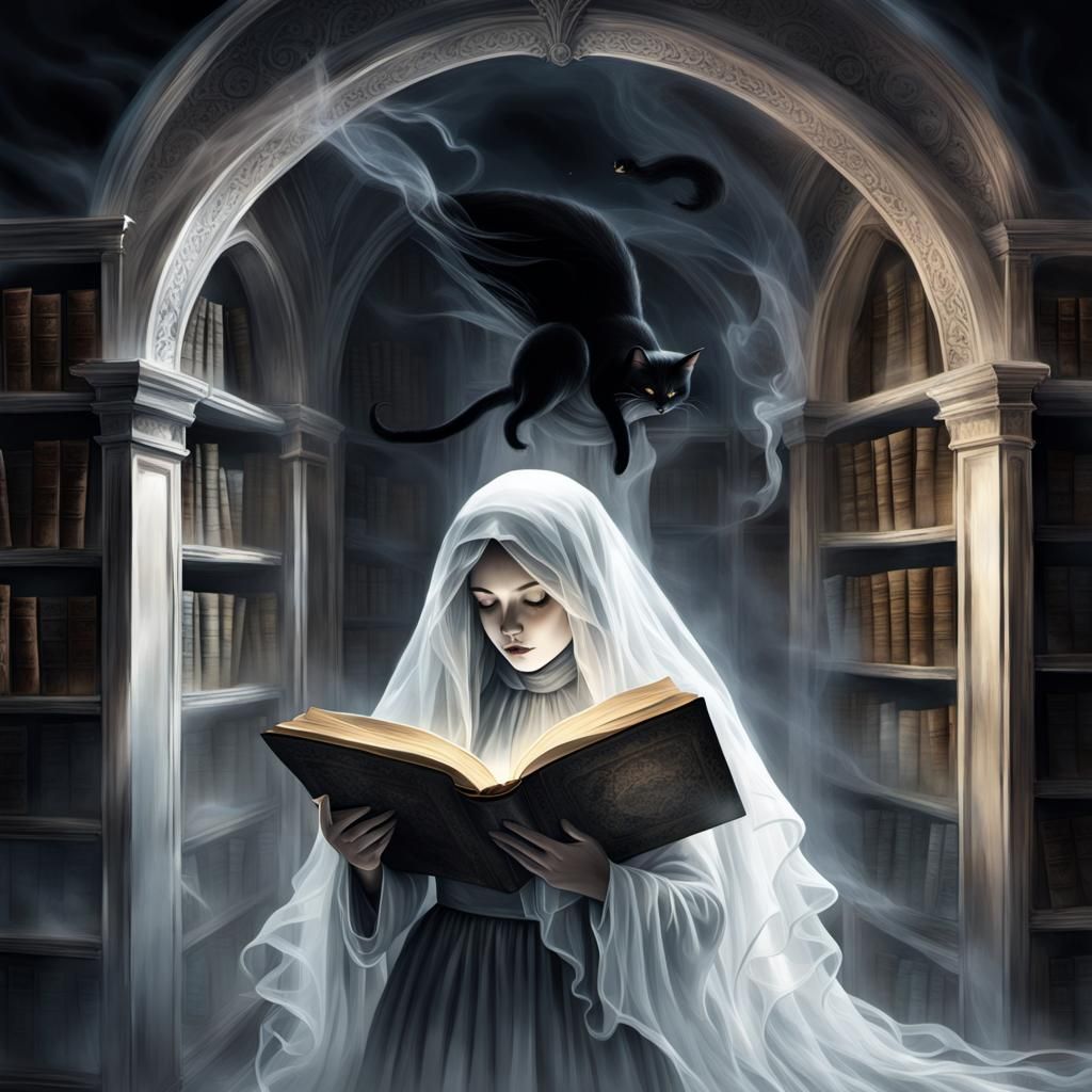 Haunted Library with Ghosts Reading