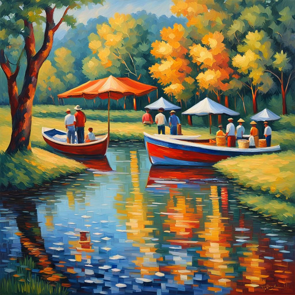 Impressionist Painting of Leisurely Outdoor Activities