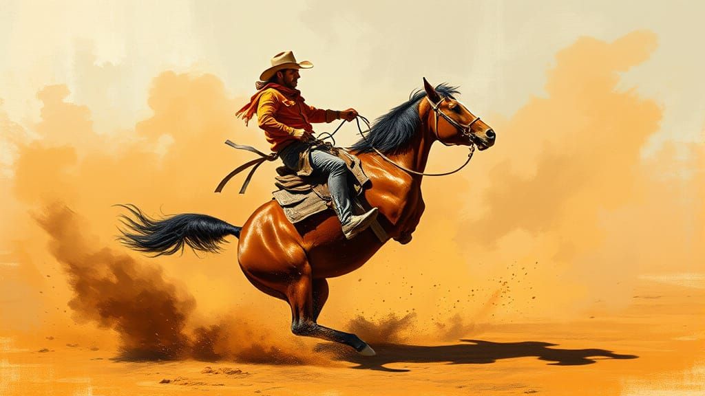 Cowboy Riding Bronco in Dusty Arena