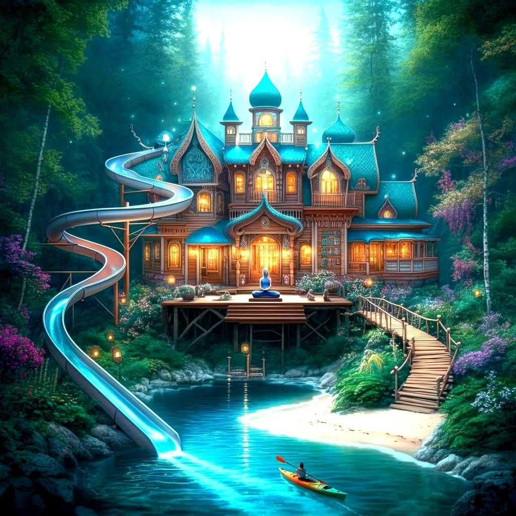 Majestic Wooden Mansion by the Luminous River