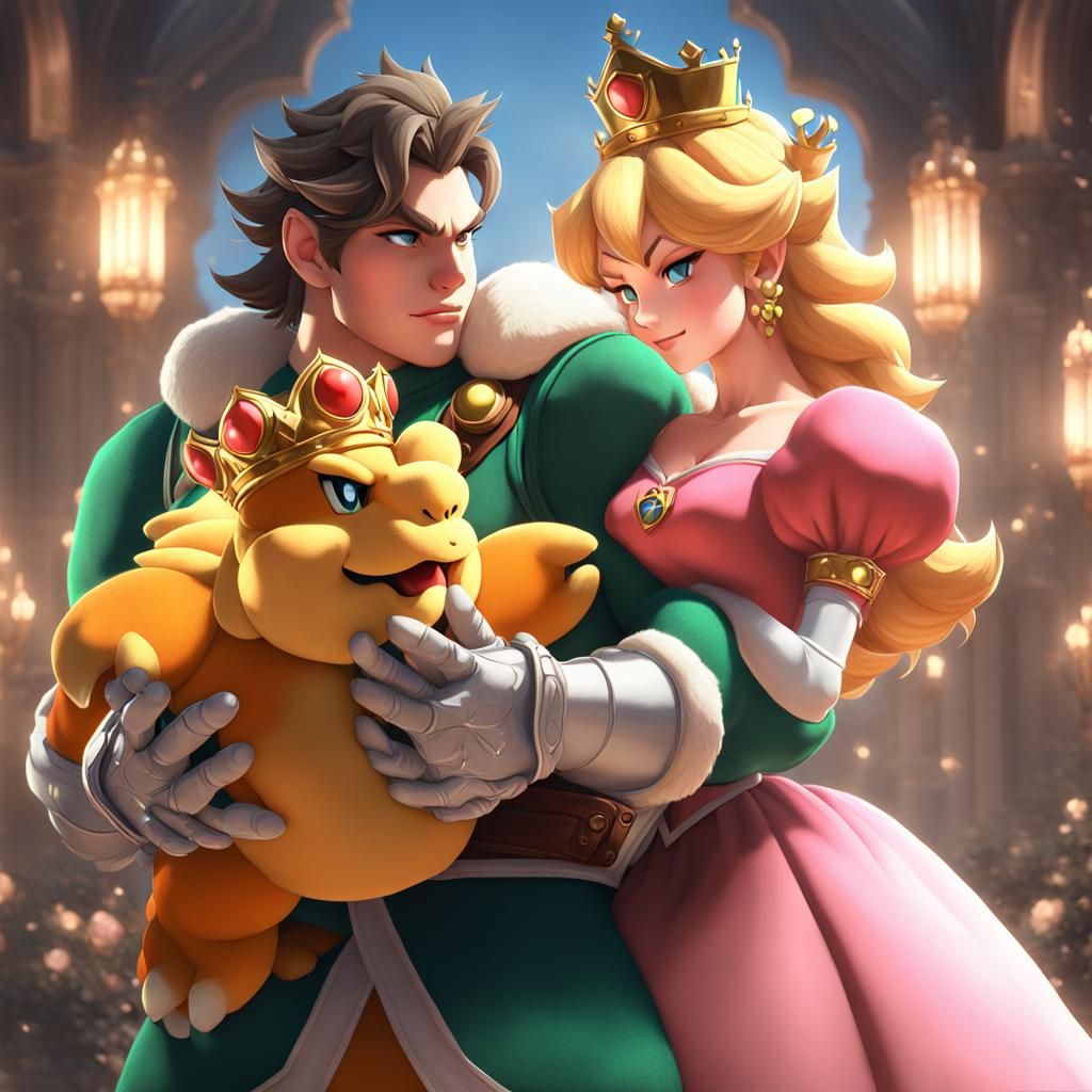 Bowser Holds Princess Peach: 3D Anime Art