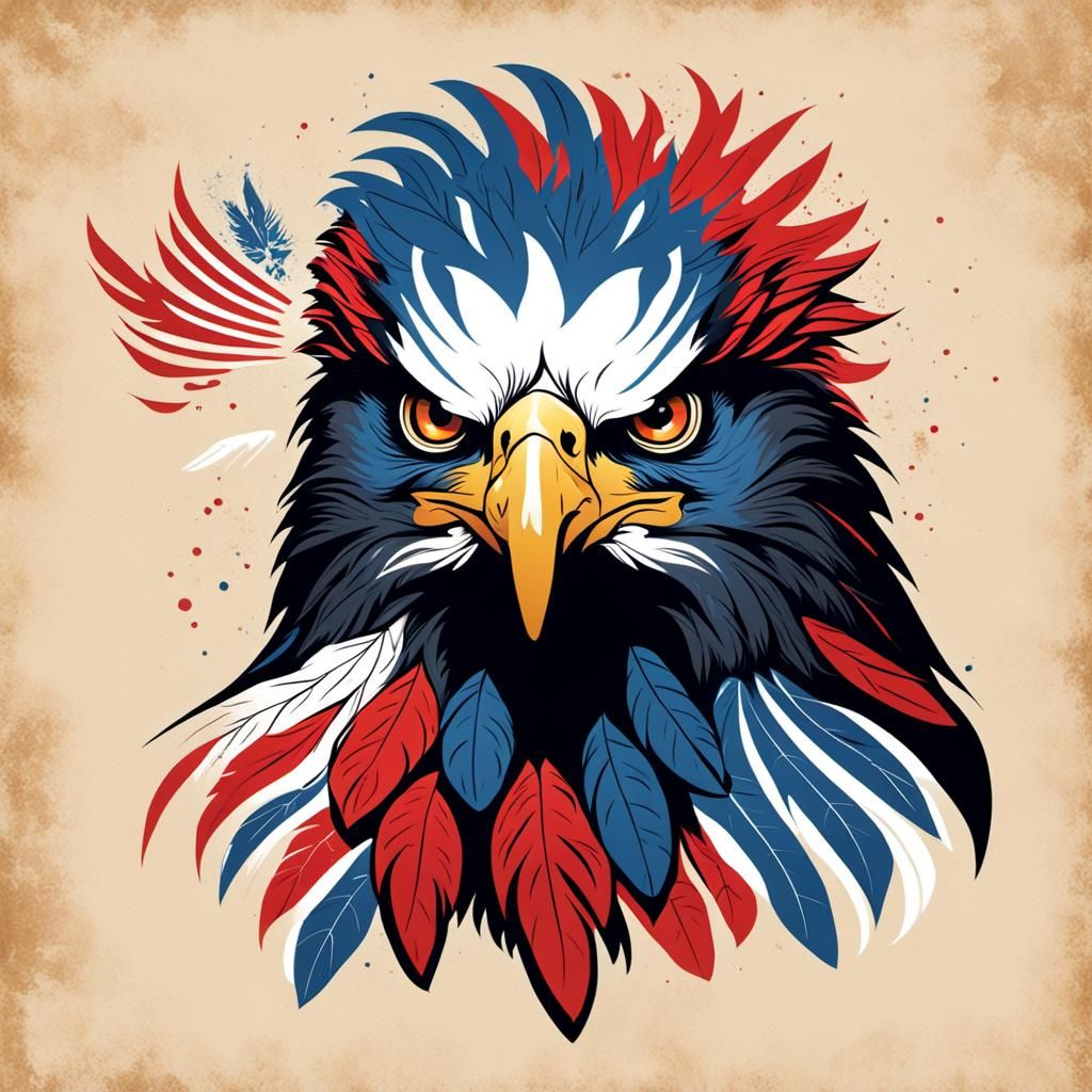 Red, White, Blue and Black Eagle in Pulp Art