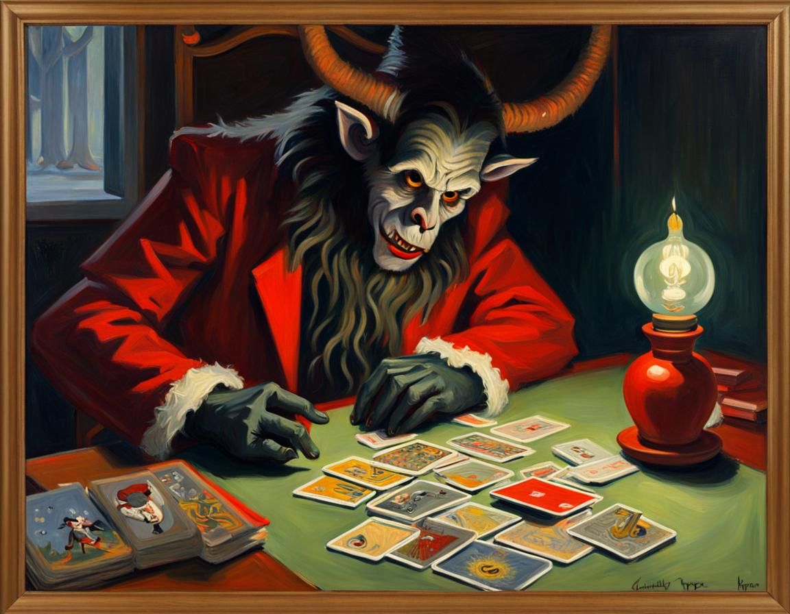 Krampus Reads Mickey Mouse's Tarot in Oil