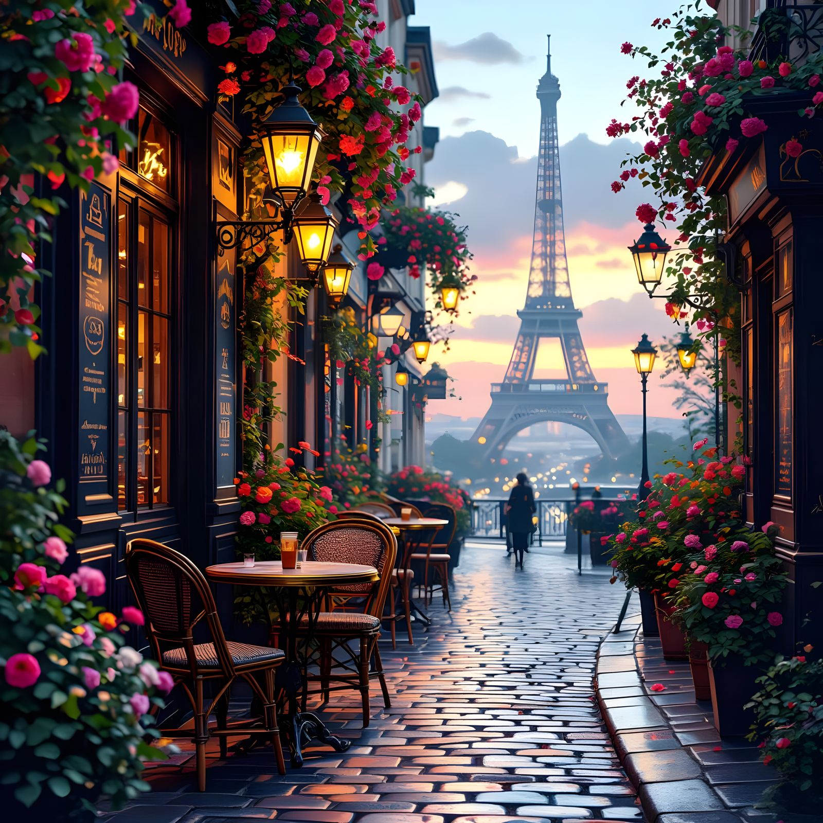 Paris Street Scene 1920s in Matte Painting Style
