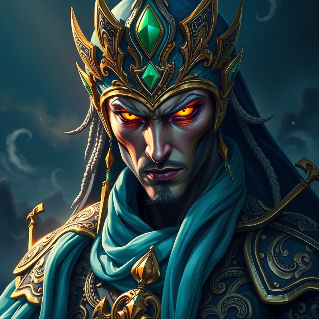 Regal Imperor in Atlantean Attire with Golden Violet Eyes
