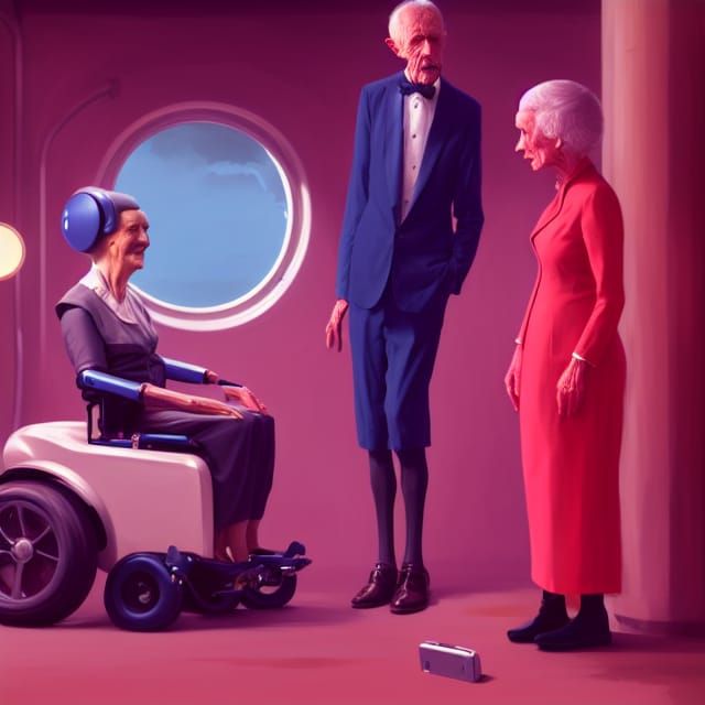 Care Robot Talks to Elderly Woman: Hyperrealistic Portrait