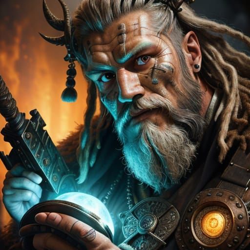 Abstract Viking Warrior in Action Photography