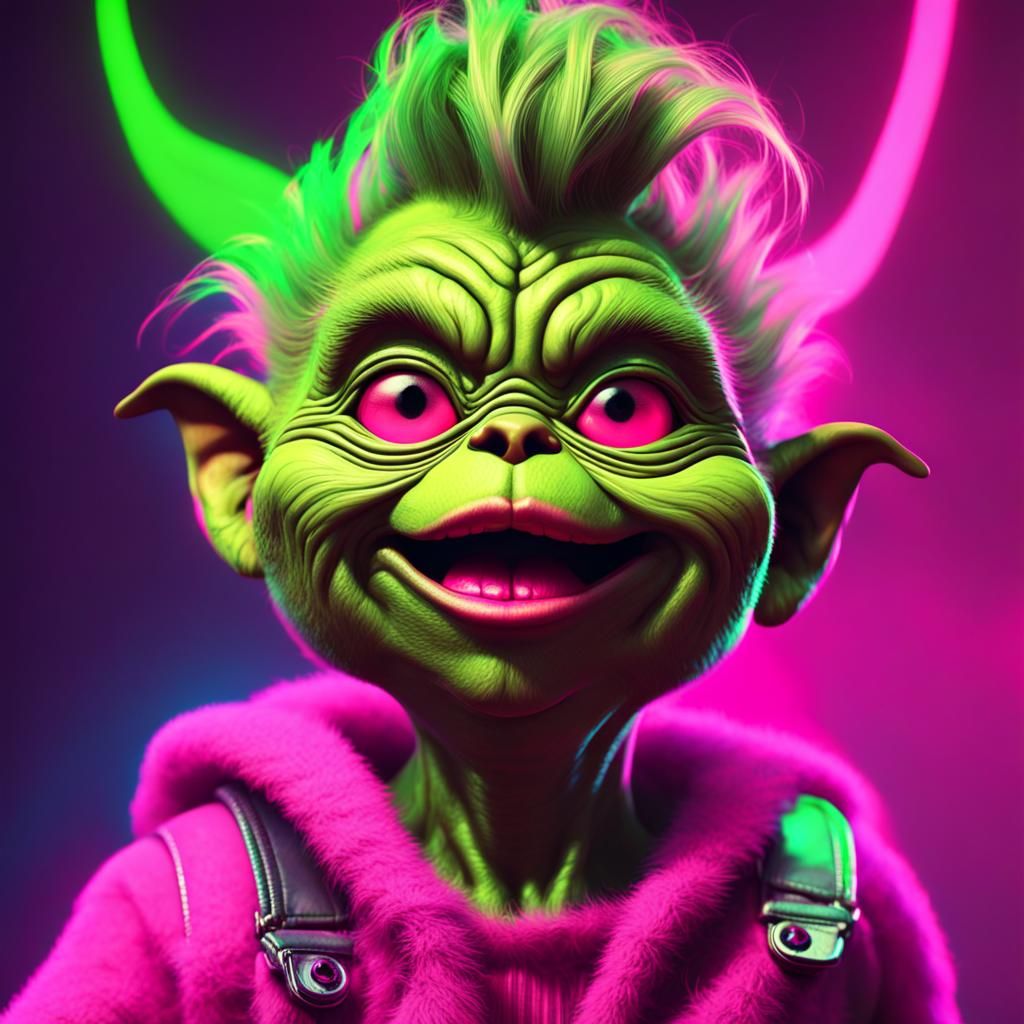 Baby Grinch in Synthwave Neon Retro Style