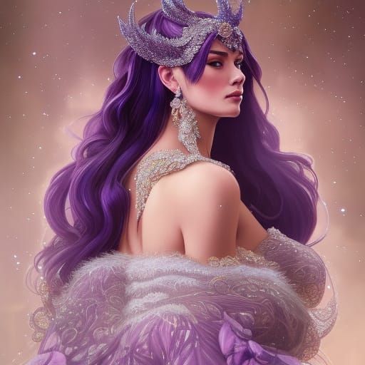 Elaborate Gown with Purple Details in Hyperdetailed Portrait