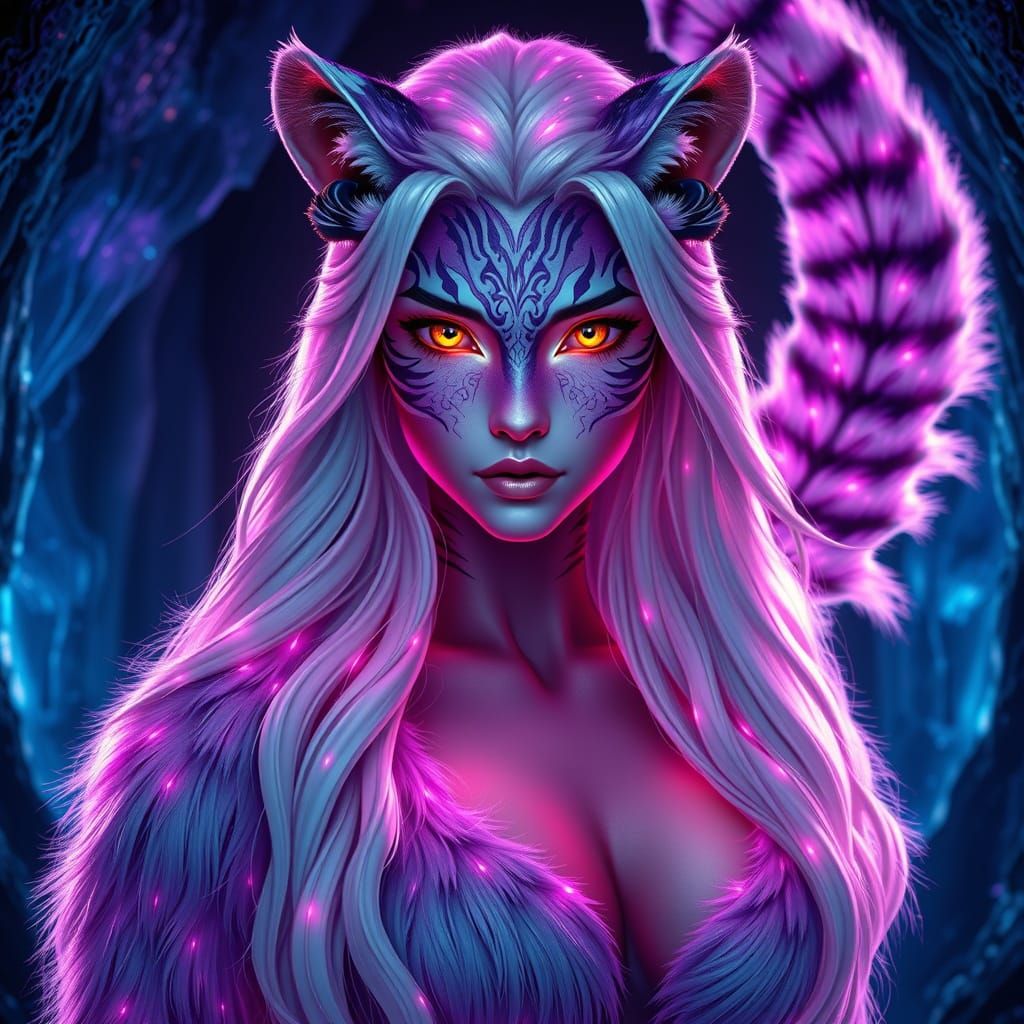 Galactic Feline Goddess with Nebula-Inspired Hues