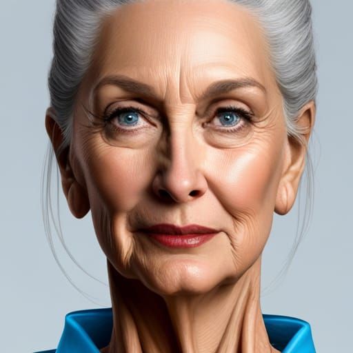 Hyperrealistic School Teacher with Grey Hair and Blue Eyes