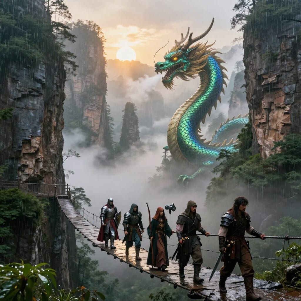 Majestic Chinese Dragon in Misty Mountain Landscape