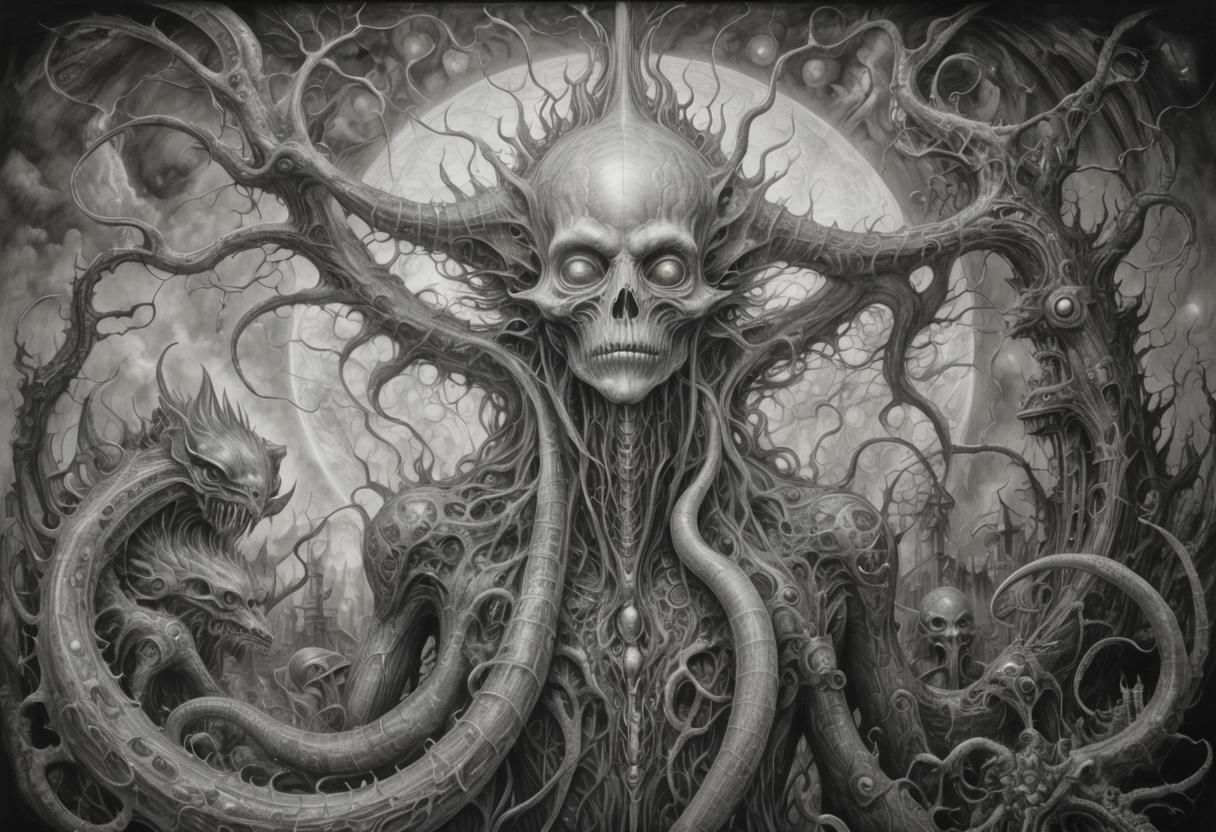 Eldrazi Giant in Glitching Cyberspace: Surreal Digital Art