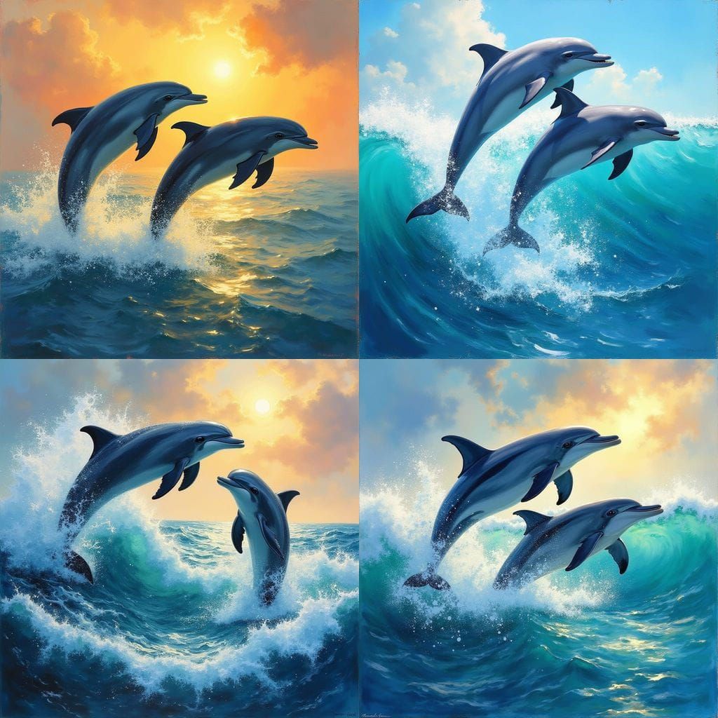 Dolphins Leaping: An Oil Painting