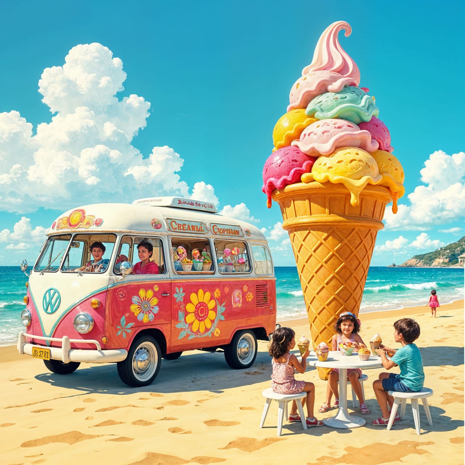 Vintage Ice Cream Van at the Beach