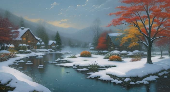 Autumnal Snow Bird Watercolor Painting