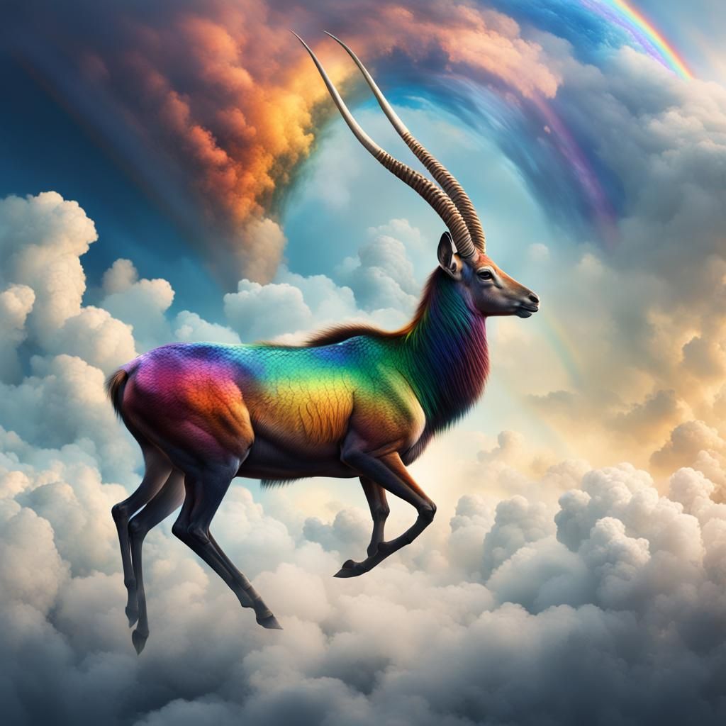 Ki'lin Antelope Soaring Through Clouds: Digital Painting