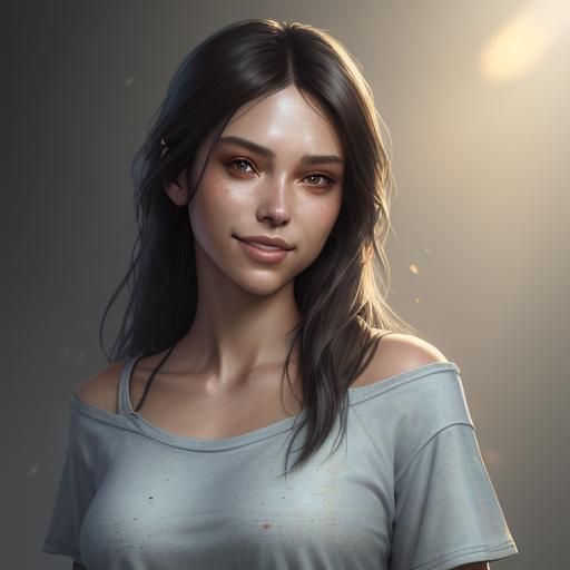 Smiling Teenage Girl Portrait in Hyperdetailed Style