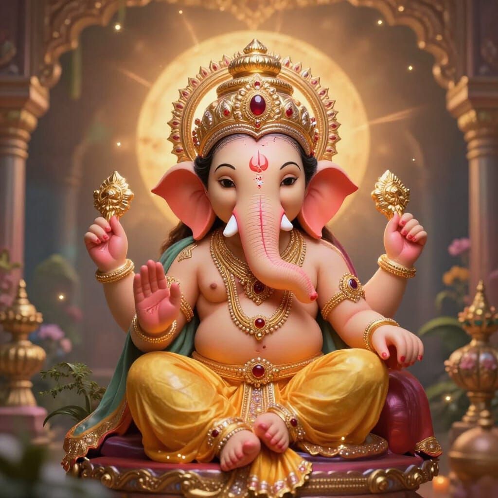 Baby Ganapati on Parvati's Lap in Ethereal Realm