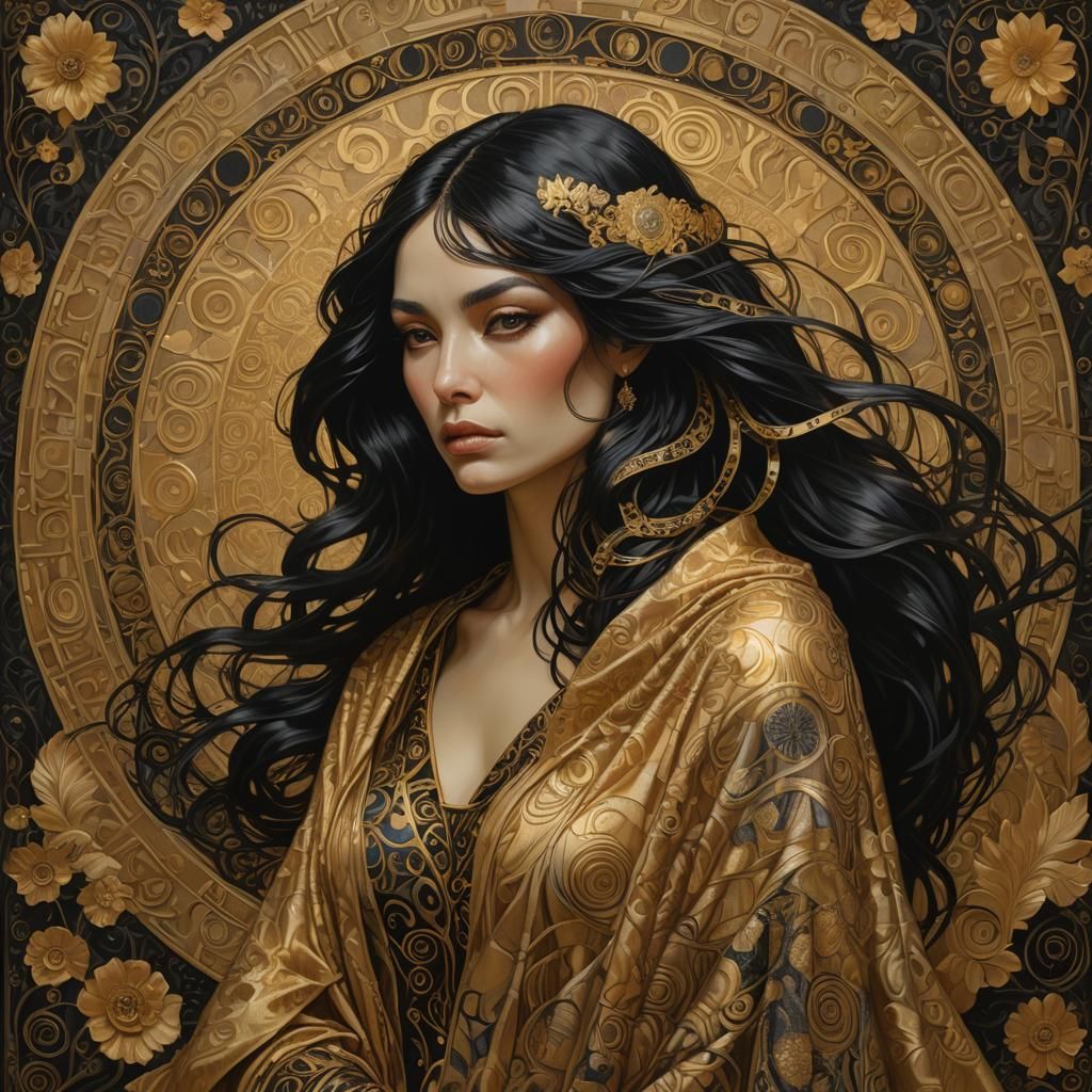 Sorrowful Woman in Gold, Art Nouveau Style