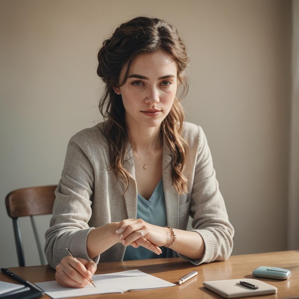 Photorealistic Portrait of Woman at Desk