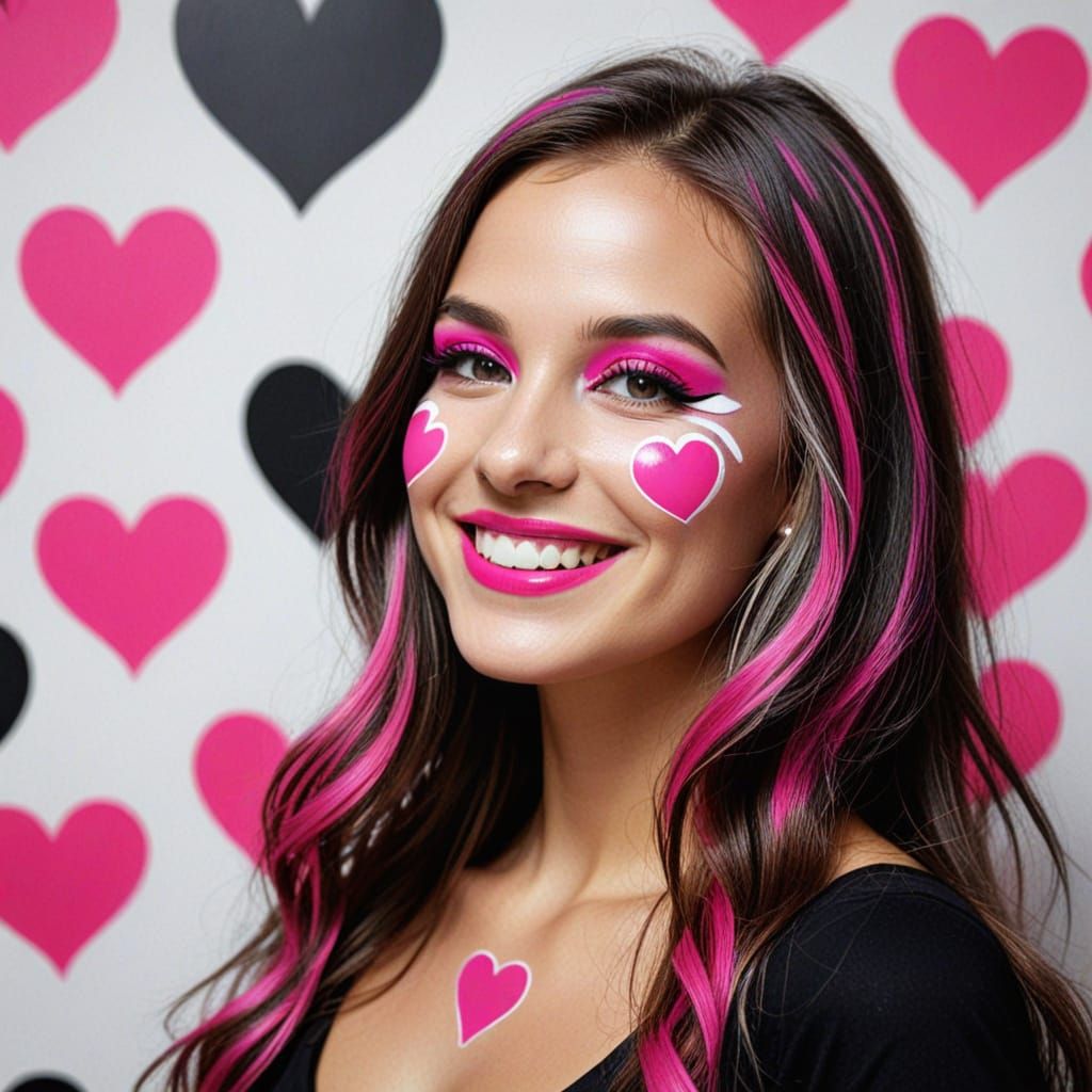 Retro Pop Art Portrait of a Happy Woman with Long Hair and H...