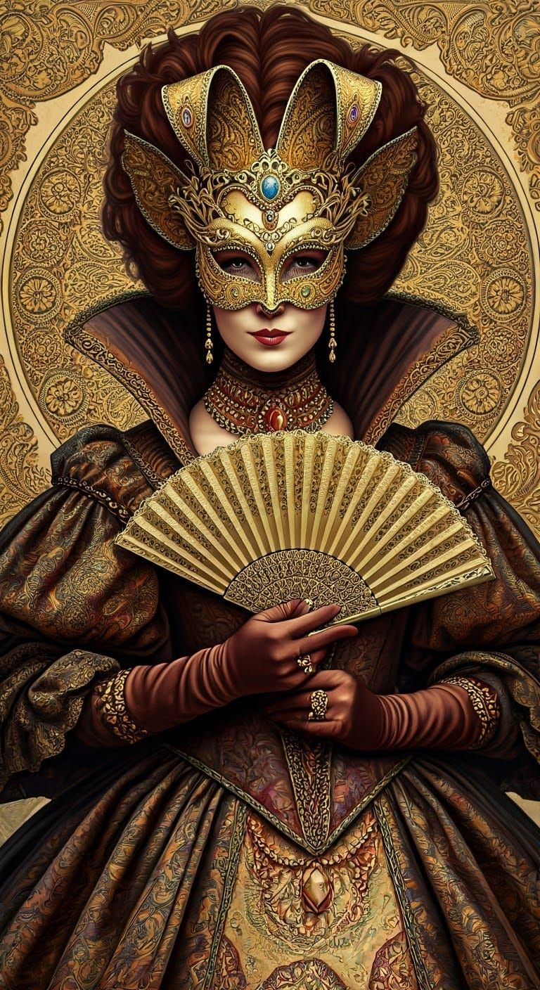 Luxurious Art Nouveau Carnival Queen with Gold Accents