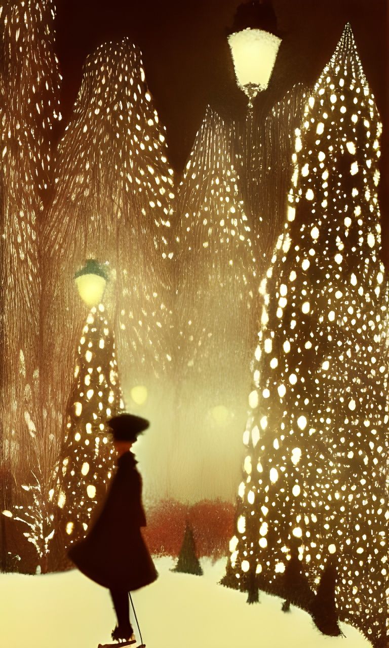 Elegant Ice Skater in Central Park, Vintage Style