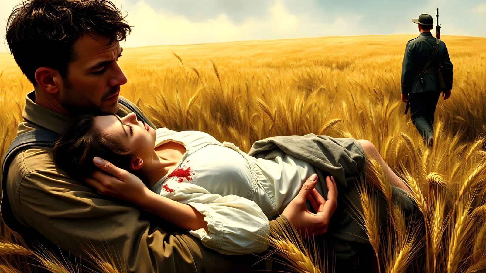 Man and Woman in a Barley Field, Beset by War