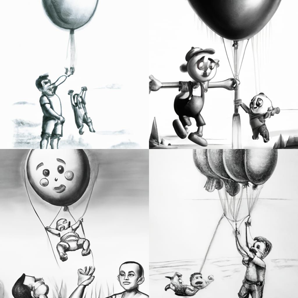 Cartoon Big Brother Rescues Baby Brother: Charcoal Drawing