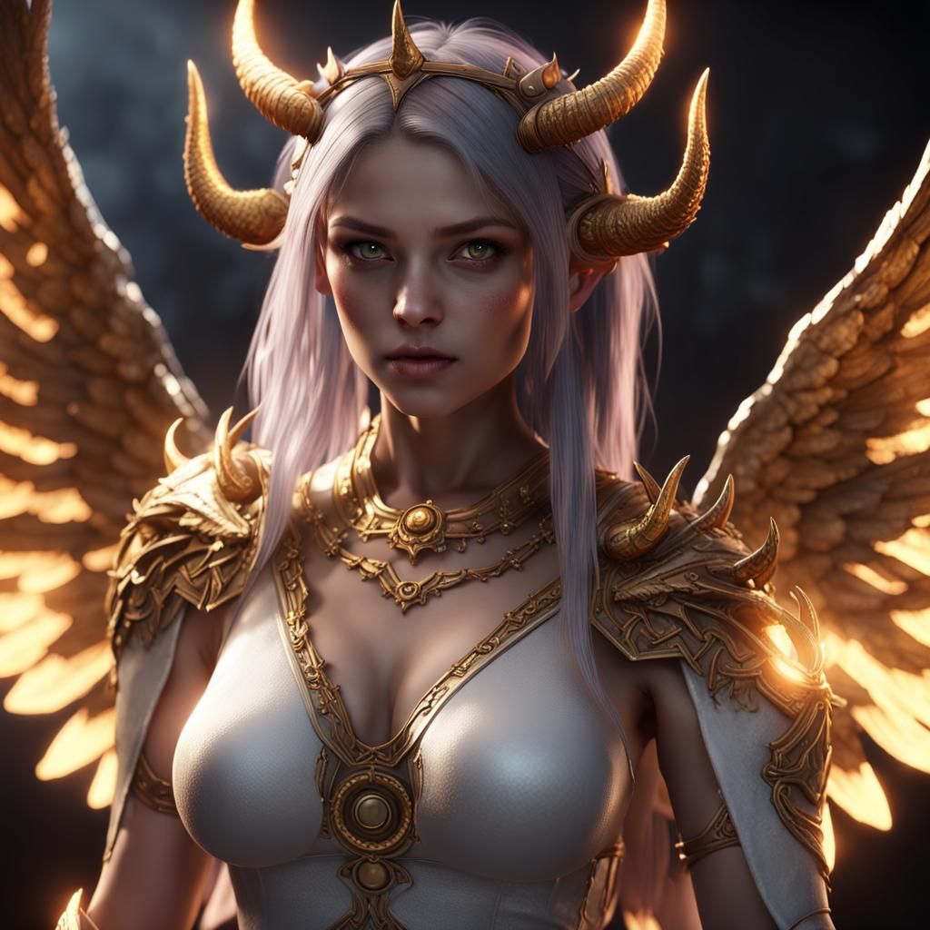 Half-Angel Half-Demon Girl in 3D Cinematic Style